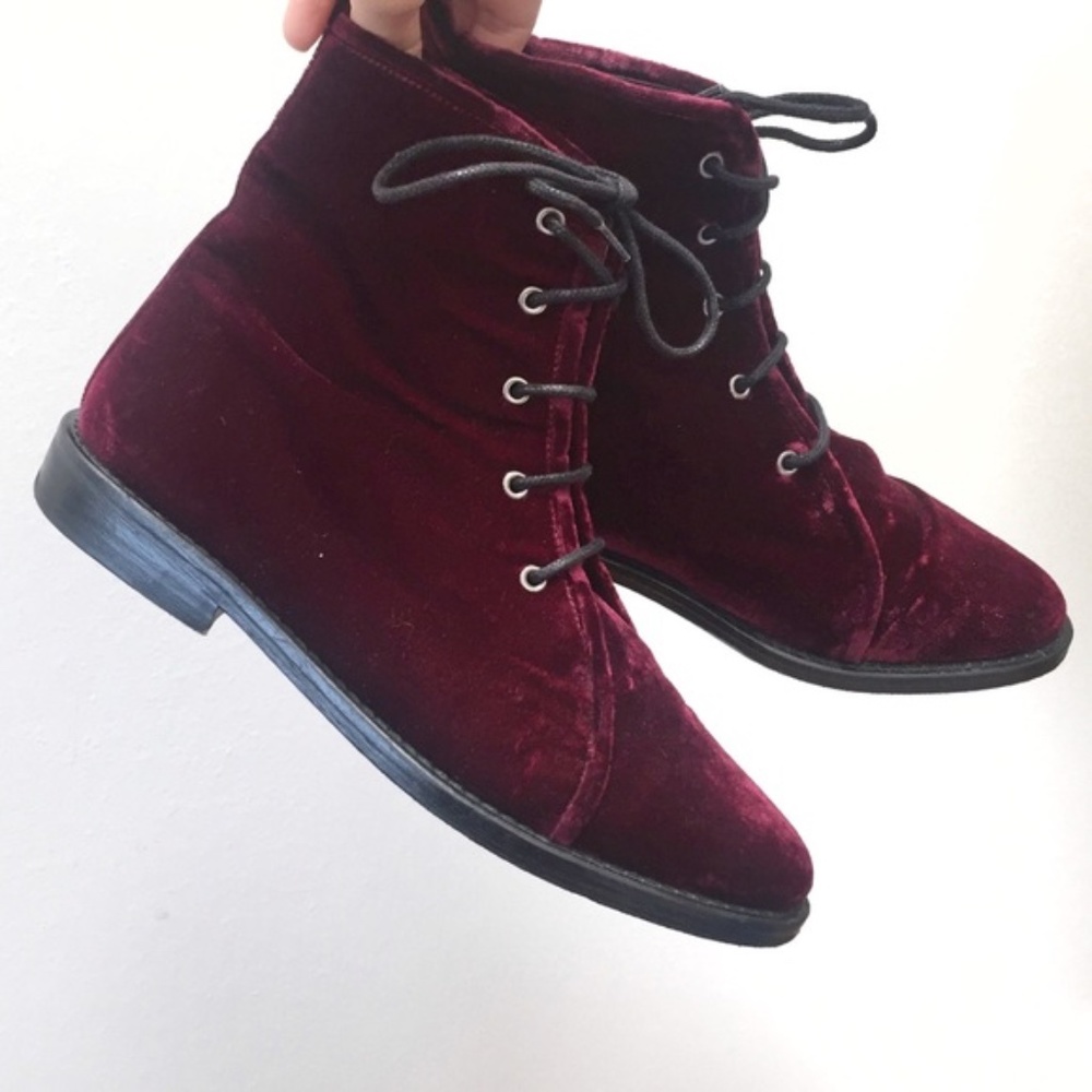 OPENING CEREMONY Burgundy / Purple / oxblood Velvet ankle Combat Boots Size 7